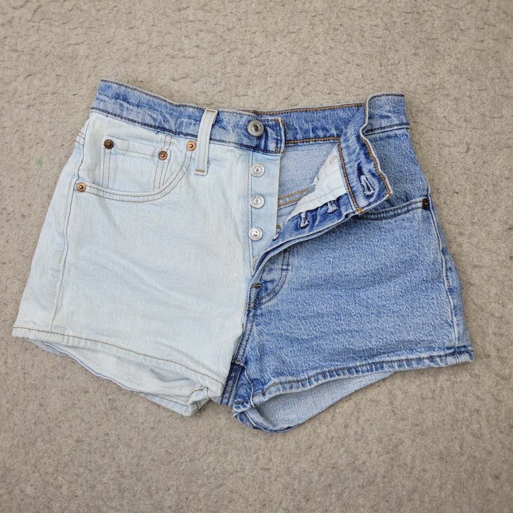 Levis 501 Shorts Womens 24 Two Tone Blue Denim High Rise Button Fly Festival NEW